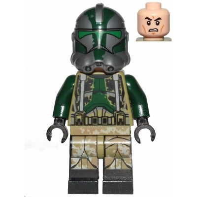 sw1003 Clone Trooper Commander Gree, 41st Elite Corps (Phase 2) - Kashyyyk Camouflage, Dark Tan Markings on Legs, Scowl