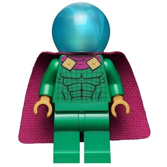 sh0681 Mysterio - Light Bluish Gray Head, Satin Trans-Light Blue Helmet, Single Hole Cape