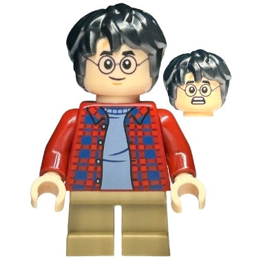hp481 Harry Potter - Dark Red Plaid Flannel Shirt, Dark Tan Short Legs