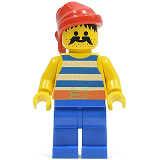 pi021 Pirate Blue/White Stripes Shirt, Blue Legs, Red Bandana, Belt with Gold Buckle