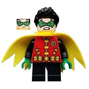 sh0588 Robin - Green Mask and Hands, Black Short Legs, Yellow Scalloped Cape