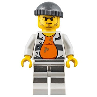 cty0643 Police - Jail Prisoner 18675, Open Shirt, Striped Legs, Gray Knit Cap
