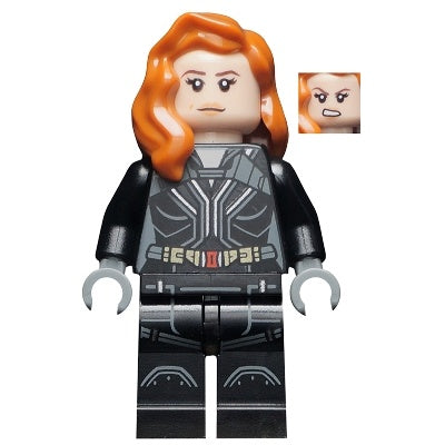 sh0629 Black Widow - Black Jumpsuit, Dark Orange Mid-Length Hair, Printed Legs, Dark Bluish Gray Hands