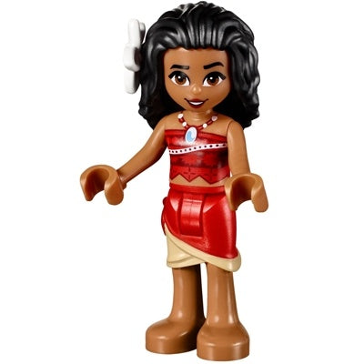 moa001 Moana (Medium Nougat) - Mini Doll, Dark Red and Red Strapless Top, Red and Tan Layered Skirt, Black Hair, White Flower