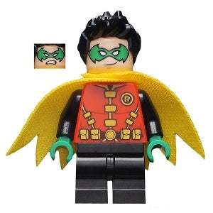 sh0651 Robin - Green Mask and Hands, Black Medium Legs, Yellow Scalloped Cape
