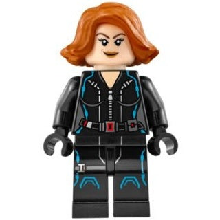 sh0186 Black Widow - Black Jumpsuit, Dark Orange Short Hair, Printed Legs, Dark Azure Trim