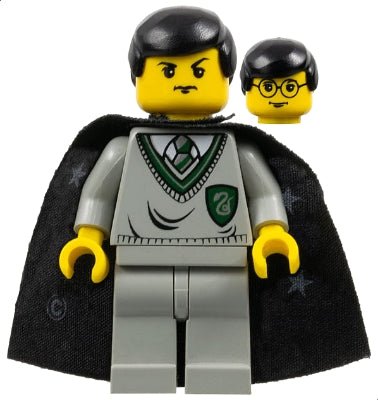 hp026 Gregory Goyle - Light Gray Slytherin Sweater and Legs, Black Cape with Stars, Black Hair (Harry Potter Transformation)