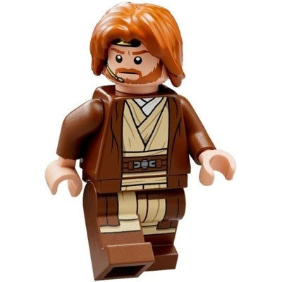 sw1220 Obi-Wan Kenobi - Reddish Brown Robe, Dark Orange Mid-Length Tousled with Center Part Hair