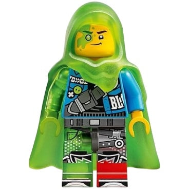 drm086 Mateo - Dark Azure Jacket, Trans-Bright Green Cape with Hood