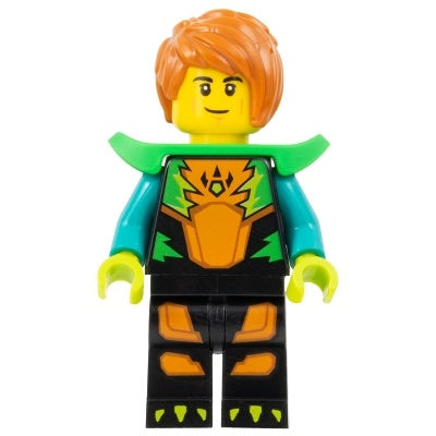 cty1575 Stuntz Driver - Male, Black Jumpsuit with Orange Trim and Dark Turquoise Arms, Bright Green Shoulder Pads, Dark Orange Hair