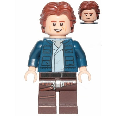 sw1021 Han Solo, Dark Brown Legs with Holster Pattern, Dark Blue Jacket, Wavy Hair, Smile/Frown