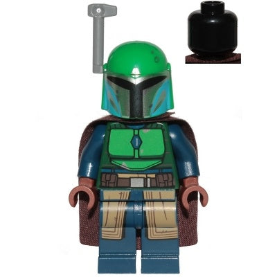 sw1078 Mandalorian Tribe Warrior - Female, Dark Brown Cape, Green Helmet with Antenna/Rangefinder