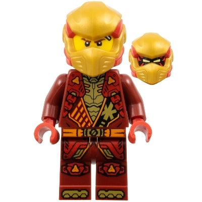 njo0925 Kai - Dragons Rising, Tunic with Shoulder Armor, Red and Pearl Gold Head Wrap