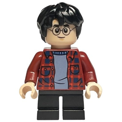 hp233 Harry Potter - Dark Red Plaid Flannel Shirt, Black Short Legs