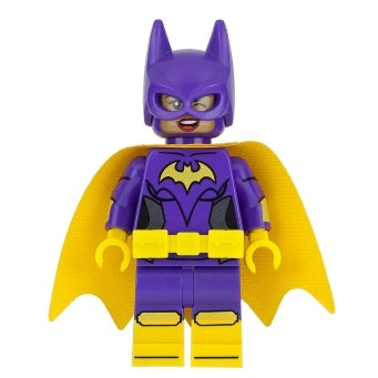 sh0419 Batgirl - Minifigure, Dark Purple Suit, Yellow Cape, Wink and Open Mouth Smile/Angry