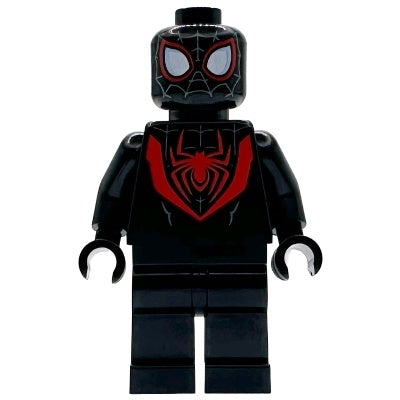 sh1099 Spider-Man (Miles Morales) - Dark Bluish Gray Webbing on Head, Black Hands