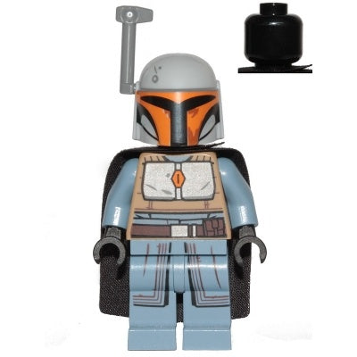 sw1077 Mandalorian Tribe Warrior - Female, Black Cape, Light Bluish Gray Helmet with Antenna/Rangefinder
