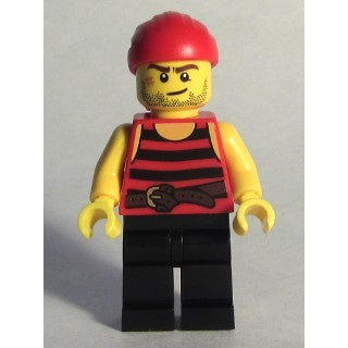 pi167 Pirate 6 - Black and Red Stripes, Black Legs, Scar