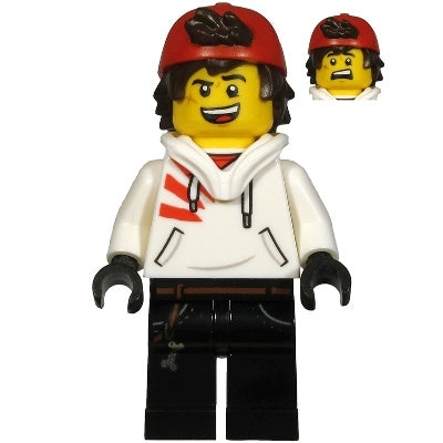 hs037 Jack Davids - White Hoodie with Backwards Cap and Hood Folded Down (Open Mouth Smile/Scared)