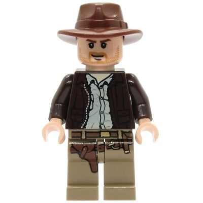 iaj001 Indiana Jones - Dark Brown Jacket, Reddish Brown Fedora, Closed Mouth Lopsided Grin
