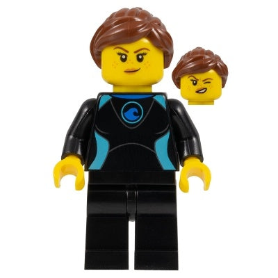 cty1051 Surfer - Female, Black Wetsuit with Medium Azure Trim, Reddish Brown Hair