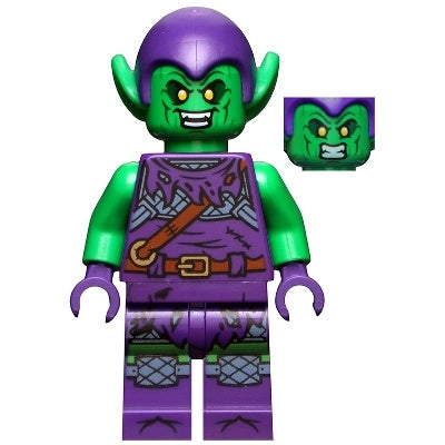sh0695 Green Goblin - Bright Green Skin, Dark Purple Outfit, Small Yellow Eyes, Printed Legs