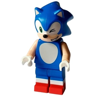 son001 Sonic the Hedgehog - Light Nougat Face and Arms, Winking, Open Mouth Smile to Left