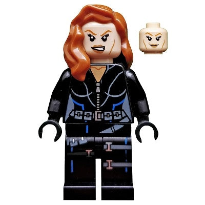 sh0035 Black Widow - Black Jumpsuit, Dark Orange Mid-Length Hair, Printed Legs, Black Hands, Dark Orange Eyebrows