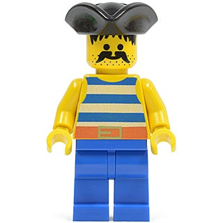 pi018 Pirate Blue/White Stripes Shirt, Blue Legs, Black Pirate Triangle Hat
