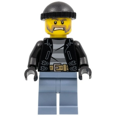 cty0621 Police - City Bandit Male with Brown and Gray Beard, Black Knit Cap