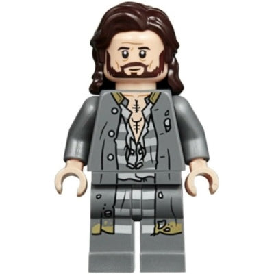 hp174 Sirius Black - Dark Brown Hair, Dark Bluish Gray Jacket Over Tattered Striped Shirt, Printed Legs