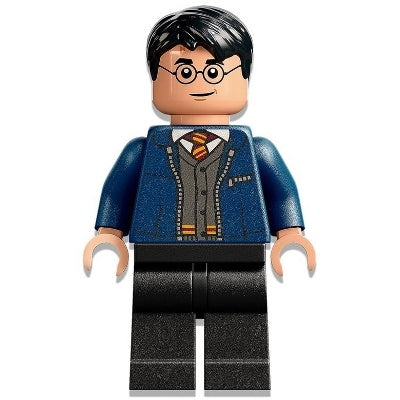 hp346 Harry Potter - Dark Blue Open Jacket Over Gryffindor Cardigan Sweater, Black Legs