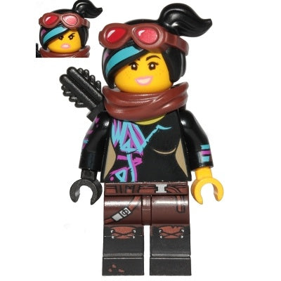 tlm117 Lucy Wyldstyle with Black Quiver, Reddish Brown Scarf and Goggles, Open Mouth Smile/Angry