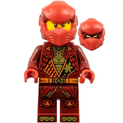 njo0930 Kai - Dragons Rising, Tunic with Shoulder Armor, Dark Red and Red Head Wrap
