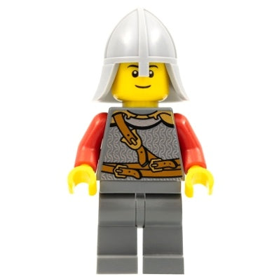 cas478a Kingdoms - Lion Knight Scale Mail with Chest Strap and Belt, Helmet with Neck Protector, Black Eyebrows, Thin Grin