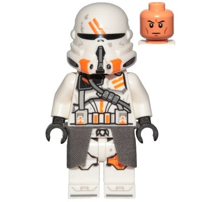 sw1100 Clone Airborne Trooper, 212th Attack Battalion (Phase 2) - White Arms, Dirt Stains, Dark Bluish Gray Cloth Kama, Nougat Head