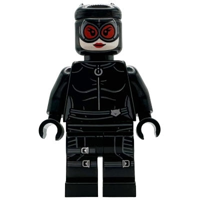 sh1089 Catwoman - Black Suit and Mask, Red Lenses, Leg Straps