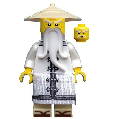 njo0354 Sensei Wu - the LEGO Ninjago Movie, White Robe, Zori Sandals, Raised Eyebrows