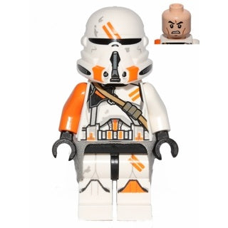 sw0523 Clone Airborne Trooper, 212th Attack Battalion (Phase 2) - Orange Arm, Dirt Stains, Light Bluish Gray Cloth Kama, Scowl