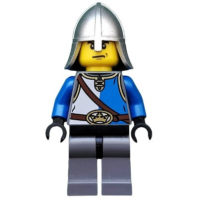 cas521 Castle - King's Knight Blue and White with Chest Strap and Crown Belt, Helmet with Neck Protector, Angry Eyebrows and Scowl