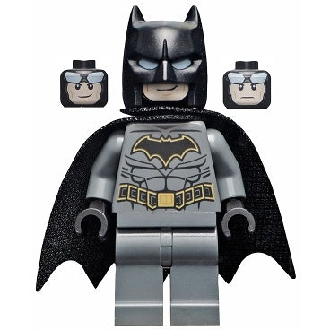 sh0589a Batman - Dark Bluish Gray Suit with Gold Outline Belt and Crest, Mask and Cape (Type 3 Cowl, Spongy Cape)