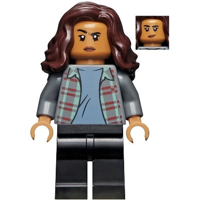 sh0776 MJ (Michelle Jones) - Dark Bluish Gray Plaid Jacket, Dark Brown Wavy Hair