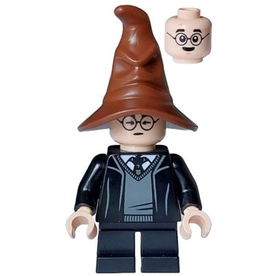 hp466 Harry Potter - Hogwarts Robe, Black TIE and Short Legs, Reddish Brown Sorting Hat